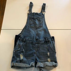 Indigo Blue Maternity Overalls | Small | Side Panel | Distressed